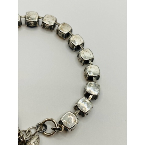 Crystal Tennis Bracelet with Football Charms Clear Blue Gold FLAW - Picture 5 of 6